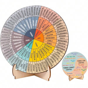 MMLUCK Therapy Office Desk Decor Double Sided Mental Health Feelings Wheel High-quality with Stand Feelings Chart Color Wheel Therapist Gifts