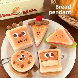ZHUWNANA ผ้าพลัฌ จี้ตุ๊กตาอาหารตลก ของหวาน น่ารัก ตกแต่งกระเป๋าเป้ ใหม่ การ์ตูน ตุ๊กตาขนมปังพวงกุญแจ สาว