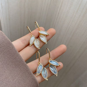 Frascati New Creative Zircon Leaf Shape Drop Earrings Korean Fashion Jewelry Girls Temperament Accessories For Woman