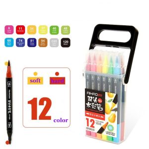 12/18/24/36 pcs Dual Head Coloring Brush Pen Marker Watercolor Colors Painting Drawing Art Supplies