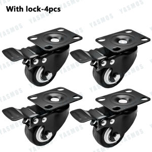 4pcs Universal Black Heavy Caster Wheel Pvc Material Rubber Bottom For Shopping Cart Chair Trolley 1.5" - 2"