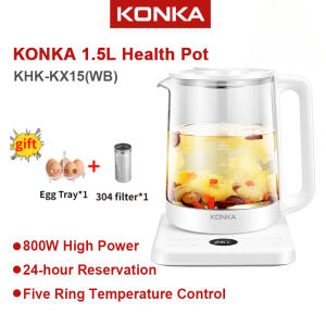 KONKA Health Pot 1.5L Electric Kettle Portable Multi Cooker Tea Dessert Cooker Glass Water Pot Mini Health Pot Household Multi-Functional Tea Kettle Office Small Tea Cooker Scented Teapot