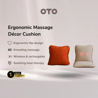 OTO Sofaria Wireless Decorative Massage Cushion | Cordless 4D Kneading Heated Neck Back Lumbar Massager | USB-C Rechargeable Home Sofa Cushion | Scandinavian Muji Home Décor | Portable Massage Pillow