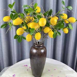 FOUNDTWO Green Leaves Artificial Lemon Branch Luxury Faux Lemon Fake Plants DIY Bonsai Vase Decor Plastic Simulation Fruit Tree For Home Garden Decor