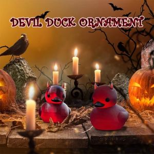 LASADAYA Creative Halloween Devil Duck Statue Novelty Red Gothic Punk Duck Sculpture Halloween Decoration Crafts Duck Figurines Party Decoration