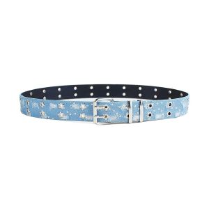 NBANLIKE Double Grommet Hole Denim Waist Belts Metal Buckle Cloth Trouser Decor Decoration Elegant All-match Star Hole Sequin Belt Dress Decoration