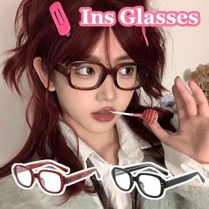 Korea Modern Retro Narrow Oval Rectangle Frame Anti Blue Light Eyeglasses For Women Men Anti-radiation Glasses Ins Style Flat Light Mirror Minimalist Eyewear Blue Light Filter Glasses Square Frame UV Blocking Eyewear for Gaming Students