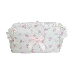 Delicate Lace Embellished Storage Pouch Room Interior for Makeup Accessories Travel Soft Cotton Fabric