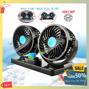 Quạt đôi gắn ô tô đa năng USB 5V quạt để bàn làm việc xoay 360 độ