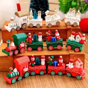 4Pcs/Set Carriage Wood Christmas Xmas Train Ornament Decoration Kids Gift Toys