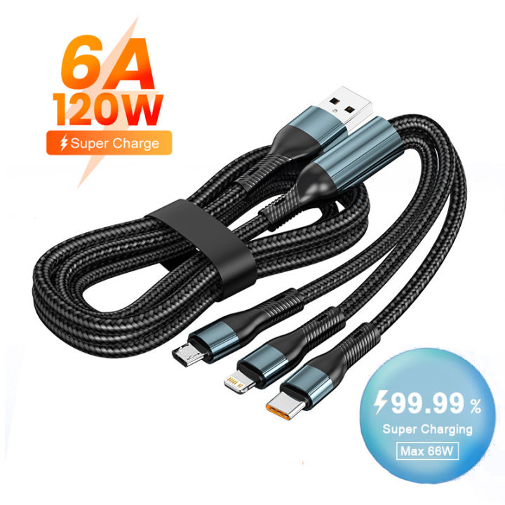 In 120W 6A Type C Super Fast Charging Cable For iPhone 16 15 Pro Max  Micro USB Type C Phone Charger USB C Data Cable