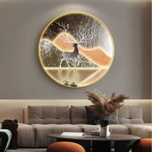 LED Illuminated Round Decorative Painting for Living Room Corridor Entrance Dining Room Wall Painting Glowing