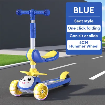 Kids led scooter one click fold removable seat with footrest anti slip safe deck for children