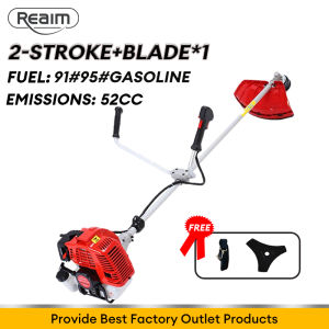 REAIM 52CC 2/4 Stroke Gasoline Grass Cutter Heavy Duty Brush Cutter Lawn Mower Trimmer with Full Accessories Kit for Home Garden Farm Land Clearing Weed Brush Removal