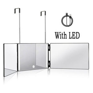 3 Way Mirror with LED Lights Haircutting Kit 360 Mirror for Braiding and Makeup Mirror to See Back of Head Self Cut for Men Women Kids