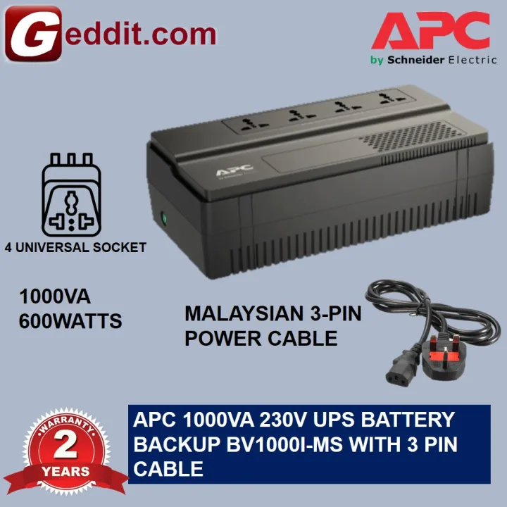 APC 1000VA 230V UPS BATTERY BACKUP BV1000I-MSX WITH MALAYSIAN 3-PIN POWER CABLE (BV1000I / BV1000IMS / BV1000I-MS)