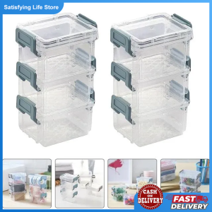 3pcs Storage Box Stackable Buckle Storage Bins Desktop Storage Boxes with Compartment Portable