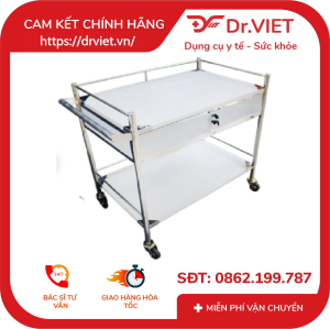 Xe đẩy Inox 50*80 2 tầng có hộc có tay đẩy DCG38