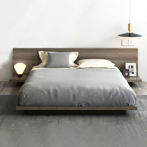 Low Platform Beds Solid Oak Floating Wood Frame Full Double Queen King Size Modern Japanese Tatami Bedroom Furniture Black