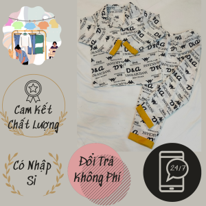 Đồ bộ ngủ Pyjama - Nam/Nữ - Xưởng may tại nhà - Trắng Họa Tiết Dài