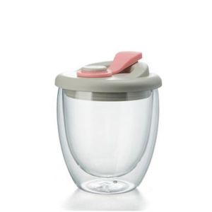 MMLUCK Leak-Proof Glass Cup with Lid Insulated Cold/Heat Resistant Double Wall Coffee Mug Cute Thickened Transparent Tumbler Juice