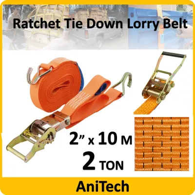 2 x 10M HEAVY DUTY RATCHET TIE DOWN ratchet tie down WITH STEEL HOOK TIED CARGO STRAP 2 Ton Ratchet Tie Down Lashing Strap with 2 Ton Breaking Strength 2 x 10 Meters Car Lorry Truck Emergency Towing Strap CARGO BELT