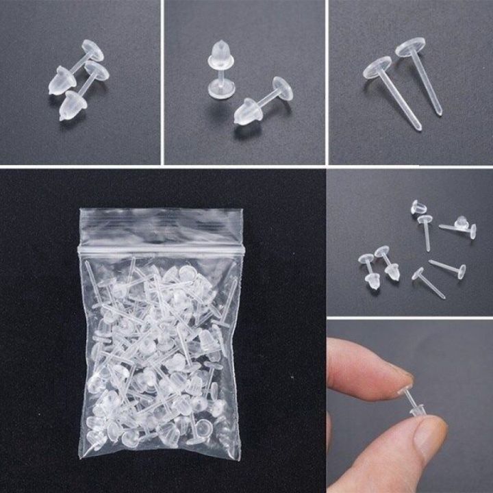 50pairs/set Hypoallergenic Simple Plastic Earrings Clear Ear Pins