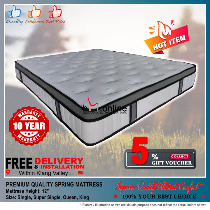 FREE DELIVERY PREMIUM QUALITY 12” SPRING MATTRESS (SIZE: SINGLE, SUPER