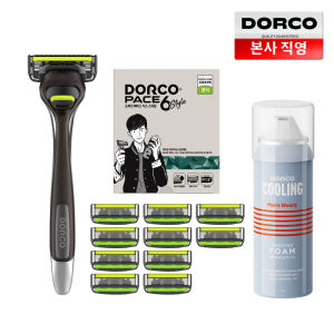 DORCO Face 6 Style Razor System - 1 Handle + 11 Cartridge + Shaving Foam Set