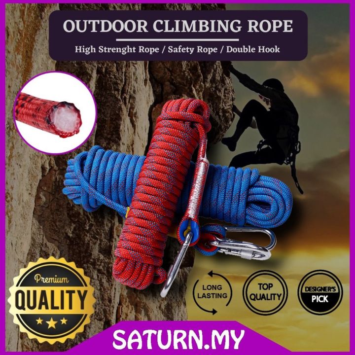 STN】10m/20m/30m Climbing Rope 12mm / 2 Hooks Tali Panjat Pokok