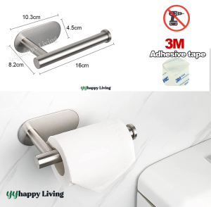 [SG Stock]No Drill Toilet Roll Holder(3M Adhesive)Stainless Steel Bathroom Paper Holder Wall Mounted Tissue Dispenser