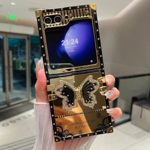 Kisscase Mạ Rhinestone Gấp vỏ điện thoại Cho Samung Galaxy Z Lật 6 5 4 3 5G Với Bướm Khung giá đỡ Cứng PC Chống-Mùa Thu vỏ lưng chống sốc Cho Galaxy Z Lật 6 5 4 3