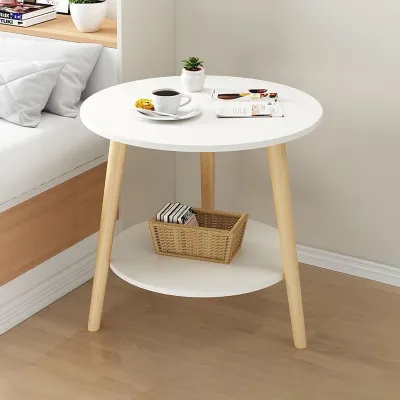 Nordic Small Round Side Table Solid Wood Modern Simple Design Coffee Table Bedside Sofa Table for Living Room Home Furniture
