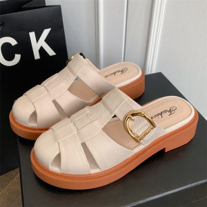 [Free Shipping] WomenS New Summer Outdoor Slippers Casual Color-Blocked Half-Slippers Fashionable Sandals Flat Roman Half-Slippers