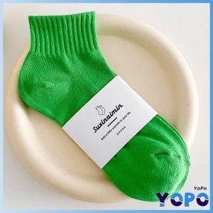 YoPo  1 pair Ladies Cotton Socks Trendy Student Plain Color Breathable Ankle Socks