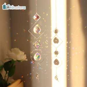 Chinatera Crystal Wind Chime Ornament Silver Metal Eyes Butterfly Sun Star Moon Pendant Prism Light Catcher Rainbow Maker Window Hanging Windchime Home Garden Decor