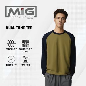 MIG Polyester Quick Dry Round Neck Long Sleeve DualTone Tee
