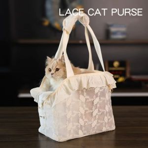 DEQIX Lace Mesh Pet Cat Carrier Bag Portable Multi-function Cat Handbag Space Backpack Large Capacity Puppy Carrying Bag for Small Dog