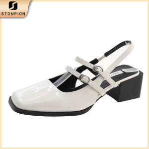 STOMPION Mary Jane Shoes Ladies Retro Buckle Square Head Thick Heel Casual Womens Shoes