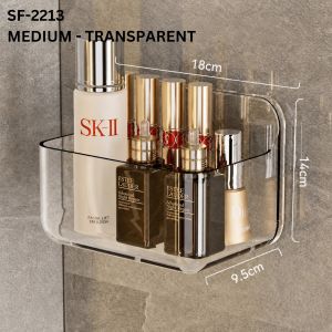 【Lucky Home】 No Drill Bathroom Shelf Wall Mounted Transparent Storage Rack Organizer for Toiletries Kitchen Vanity