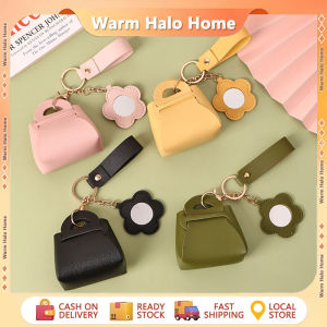 Mini Leather Bag Keychain for Women Lipstick Bag Packet Flower Mirror Keychain Valentines Day Gift