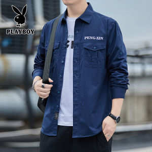 PLAYBOY Mens Summer Long Sleeve Shirt Business Slim Large Size Formal Shirt（M-5XL）