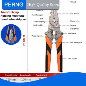 [PERNG] Tehe 14 In 1 Foldable Multifunctional Wire Stripper Separator For Winding Cutting Pulling Crimping Wire Stripping Electrician Tool