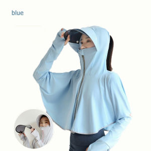 Women’s UV UPF 50+ Sun Protection Jacket Beach Sun Hat Ice Silk Hooded Cover Face Summer Clothing