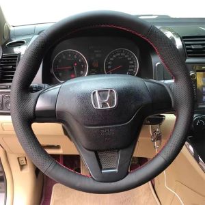 Kaly For Honda CRV CR-V 2007-2011 Car Accessories DIY Hand Stitched black ultrathin nonslip Genuine Leather Car Steering Wheel Cover 6K4N7