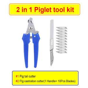 3 in 1 Pig Kit Piglet tail cutter + Stainless piglet teeth cutter + Castration knife blade Pig equipment tool set