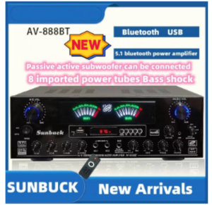SUNBUCK   4000W Home Theater Amplifier 12V bluetooth Home Power Amplifier Audio Stereo amplificador FM USB SD 3Mic With Remote丨5.1 Channel Power Amplifier Home Theater Karaoke Amplifier Bluetooth Stereo Bass Amp support 2 Subwoofer 家庭影院功放