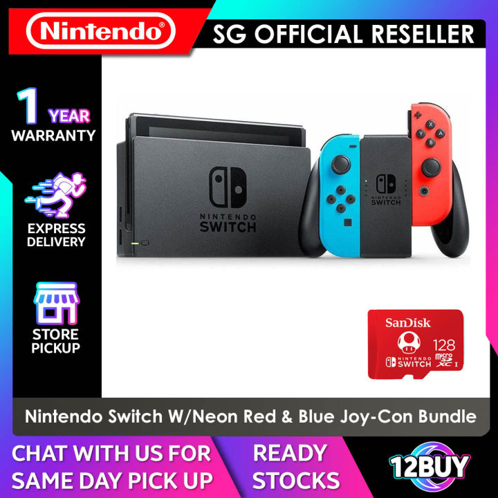 Nintendo Switch Console (Red & Blue JoyCon) with SD Card Bundle 128GB