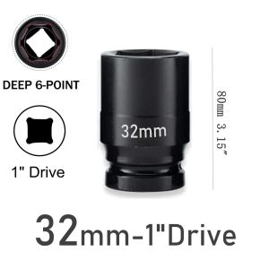 1" Drive 80mm Deep Impact Socket Set High Quality Cr V Chrome Vanadium Universal Hex Metric/SAE Durable Hand Tool