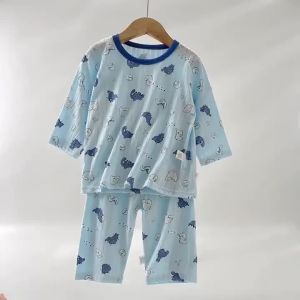 Summer Kids Pajama Set Pure Cotton Long Sleeve Cartoon Print Homewear Thin Breathable Air Conditioning Kids Clothes Girls2026